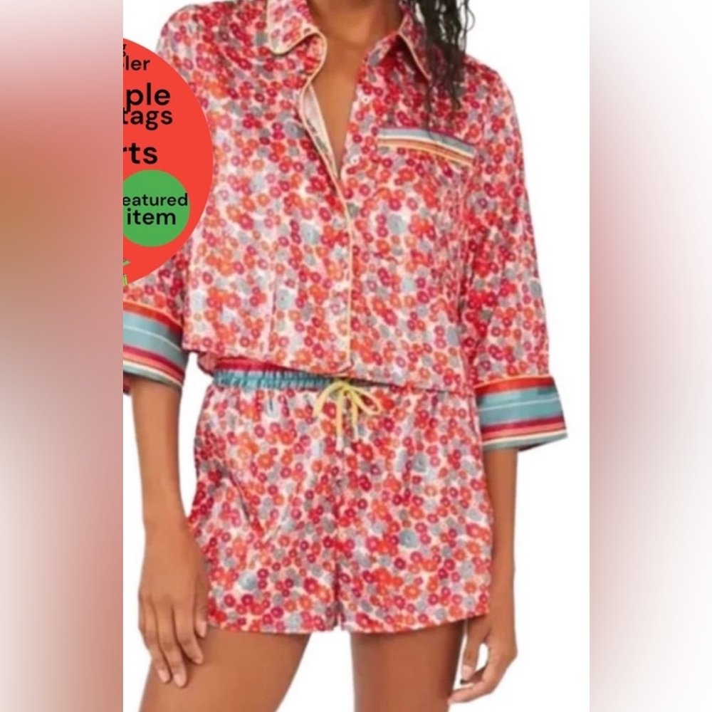 NWT Size XS Free People Pillow Talk pajama short set in the color poppy combo - Picture 6 of 8